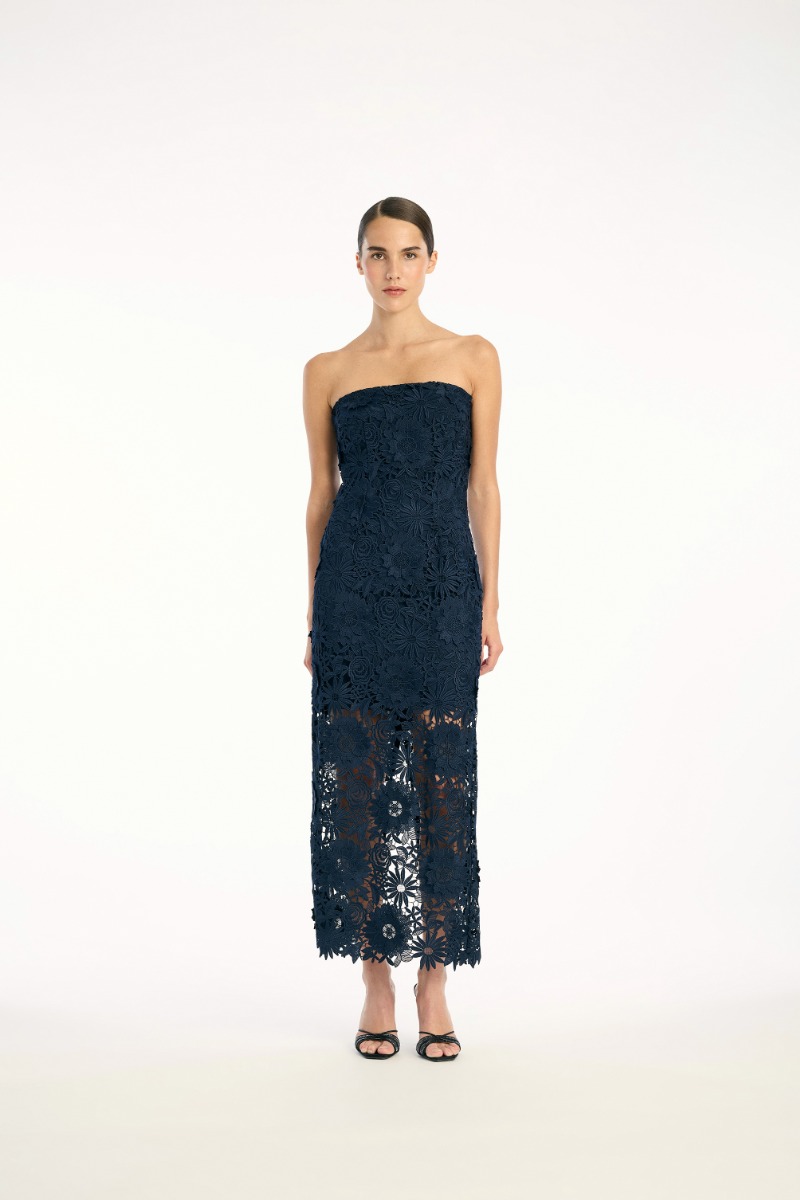rotate birger christensen 3d Lace Midi Dress Dark Blue