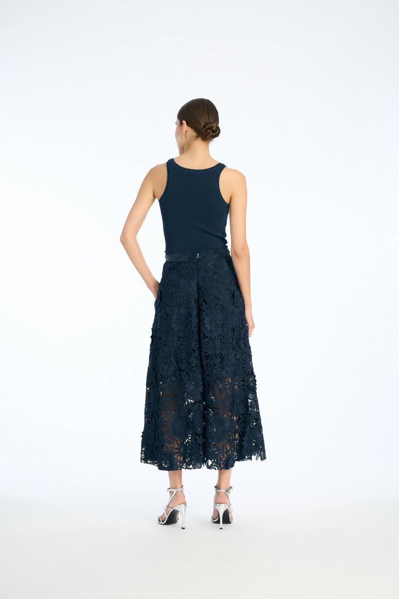 Rotate Birger Christensen 3d Lace Midi Skirt Dark Blue