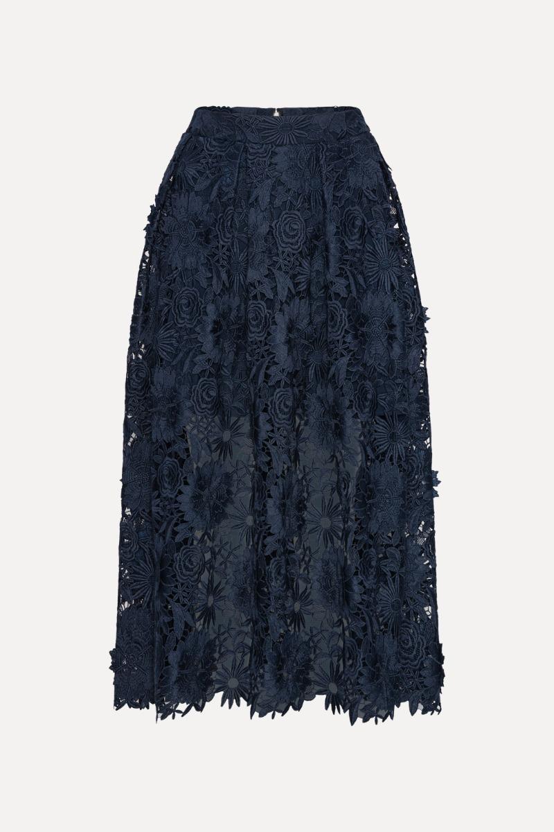 Rotate Birger Christensen 3d Lace Midi Skirt Dark Blue