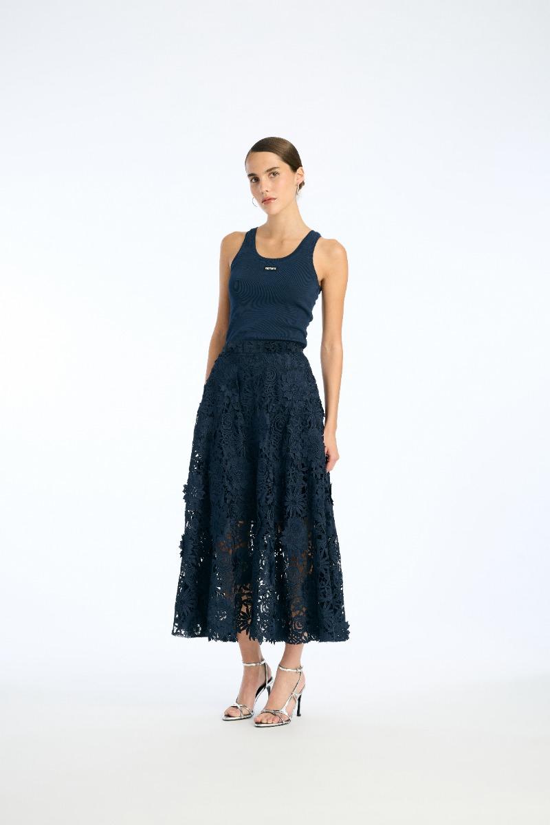 rotate birger christensen 3d Lace Midi Skirt Dark Blue