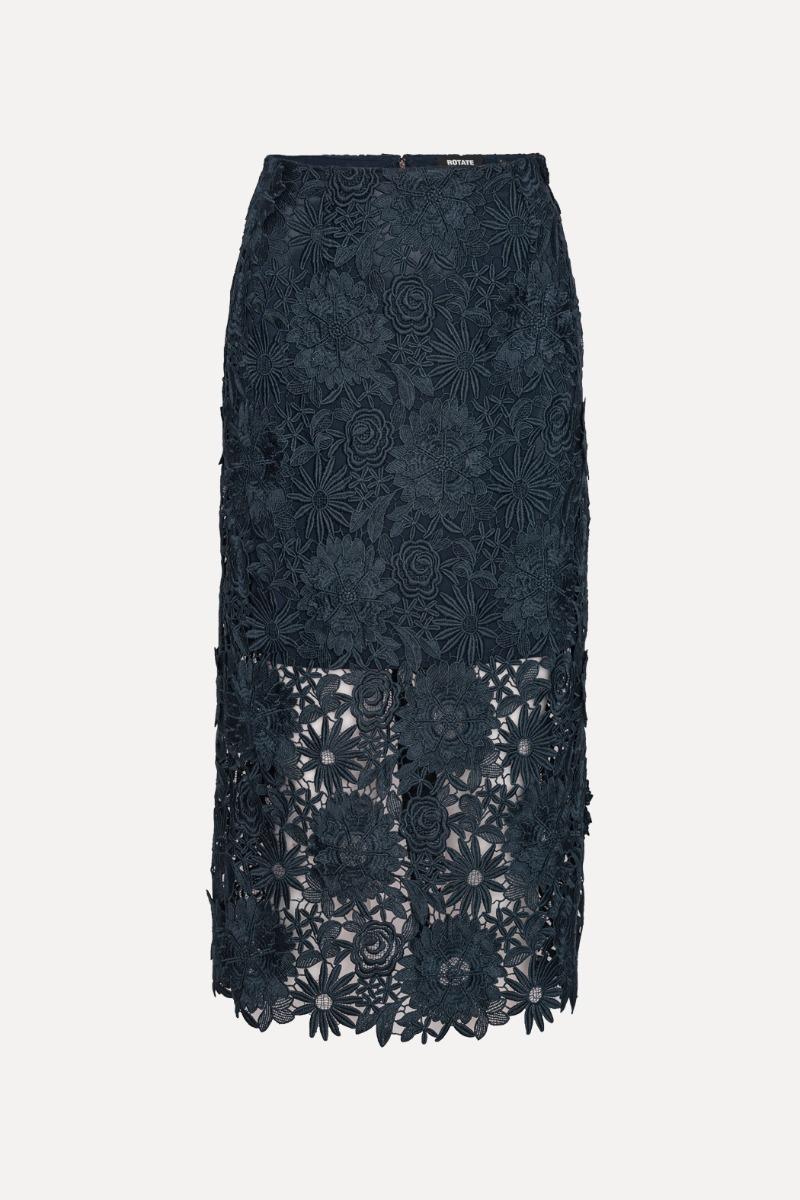 Rotate Birger Christensen 3d Lace Pencil Skirt Dark Blue