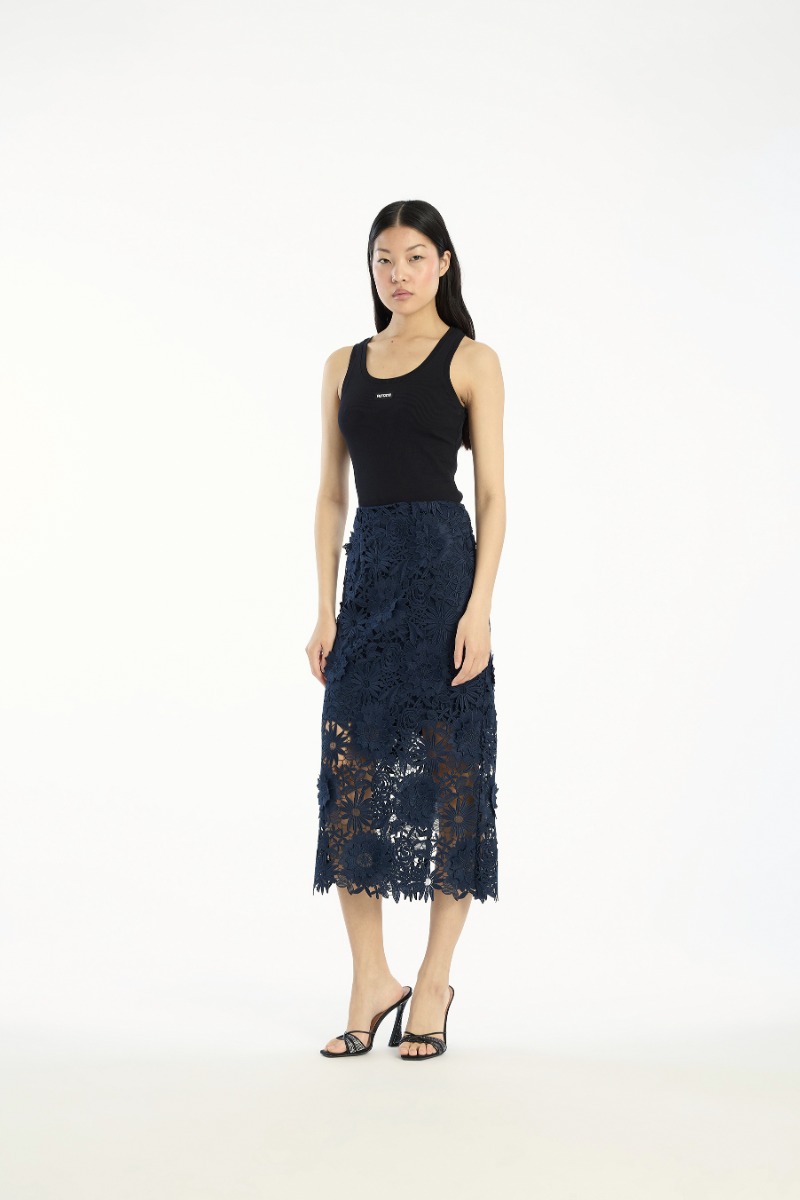rotate birger christensen 3d Lace Pencil Skirt Dark Blue
