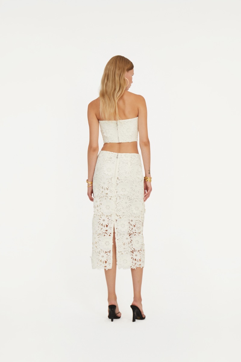 Rotate Birger Christensen 3d Lace Pencil Skirt White