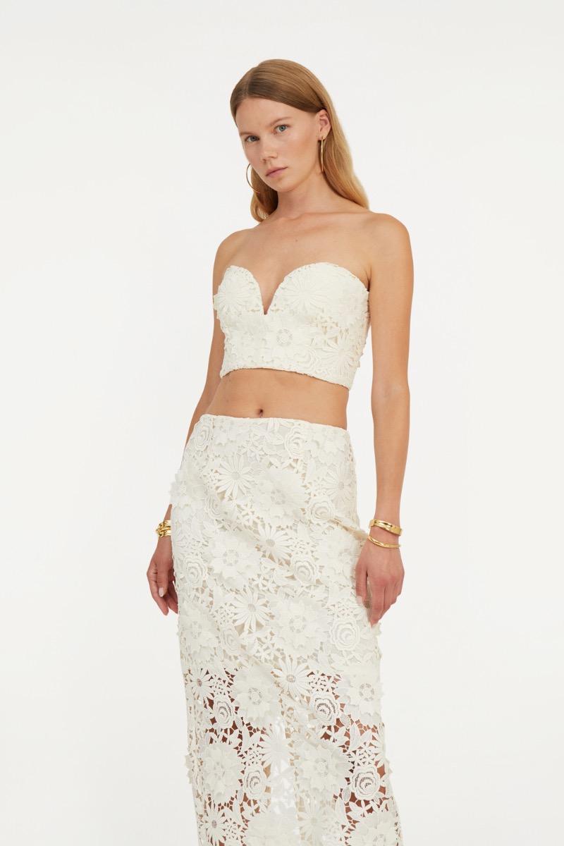 Rotate Birger Christensen 3d Lace Pencil Skirt White