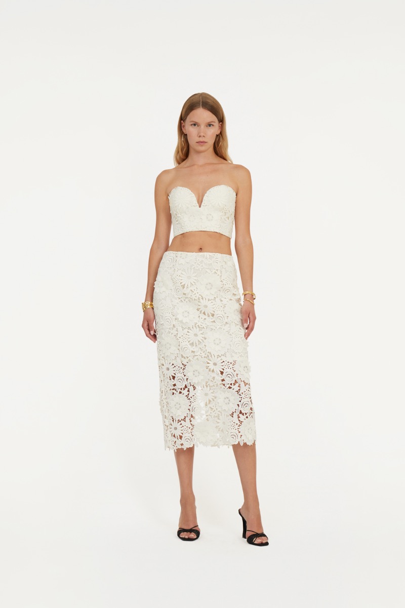 rotate birger christensen 3d Lace Pencil Skirt White