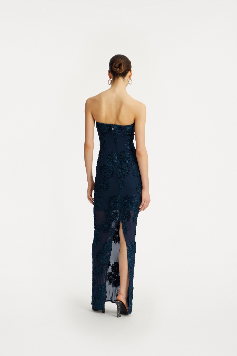 Rotate Birger Christensen 3d Mesh Maxi Dress Dark Blue