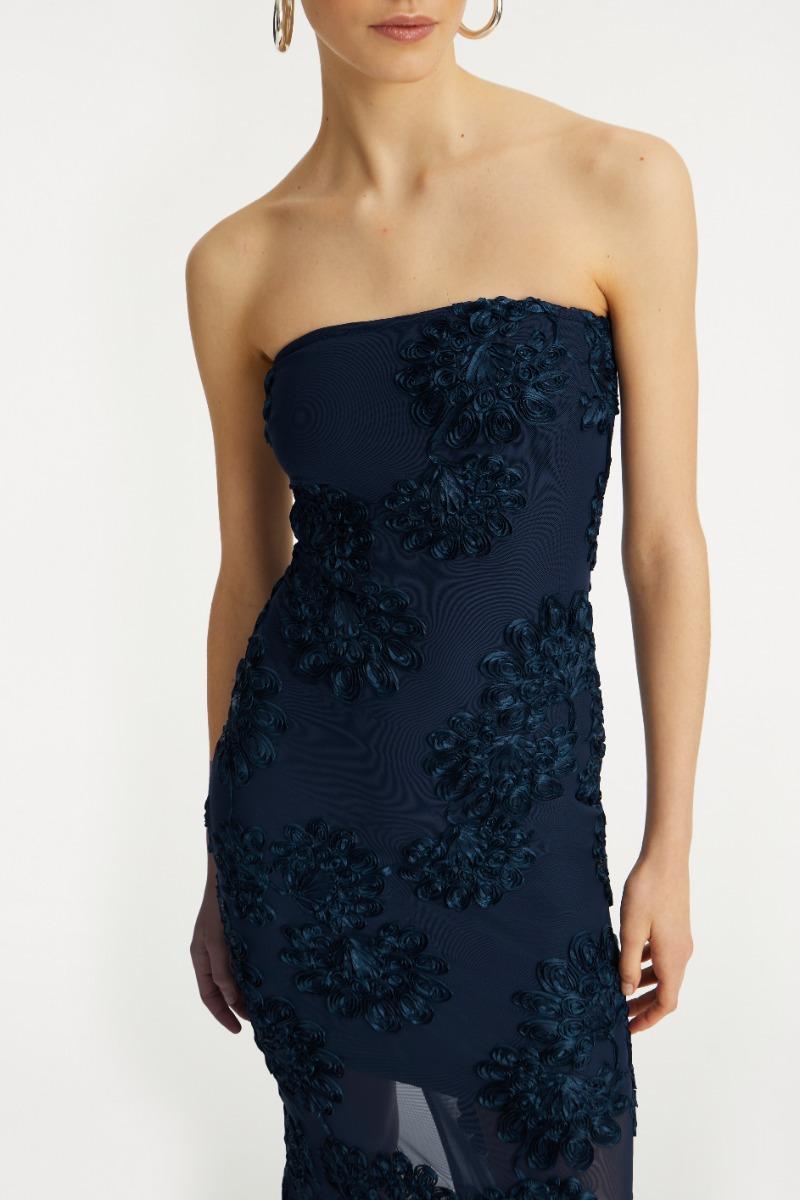 Rotate Birger Christensen 3d Mesh Maxi Dress Dark Blue