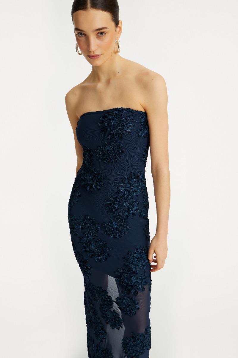 Rotate Birger Christensen 3d Mesh Maxi Dress Dark Blue