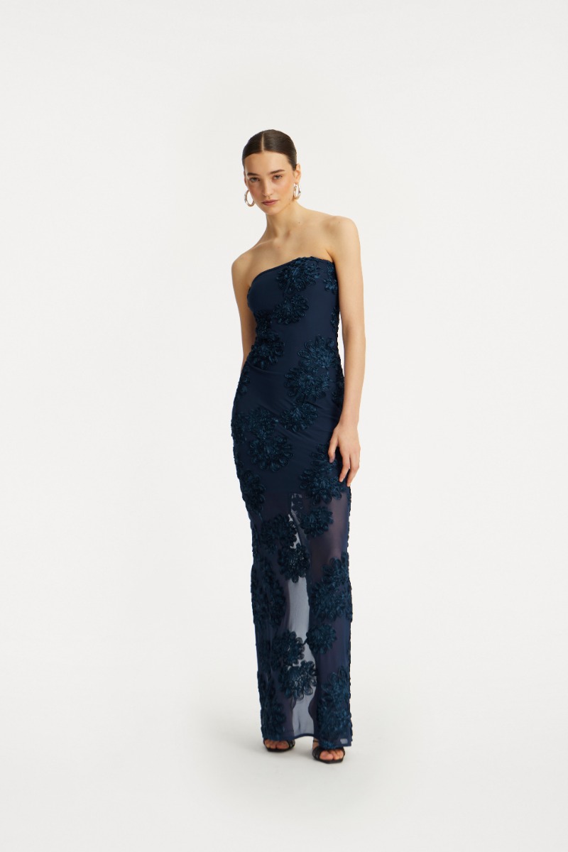 rotate birger christensen 3d Mesh Maxi Dress Dark Blue