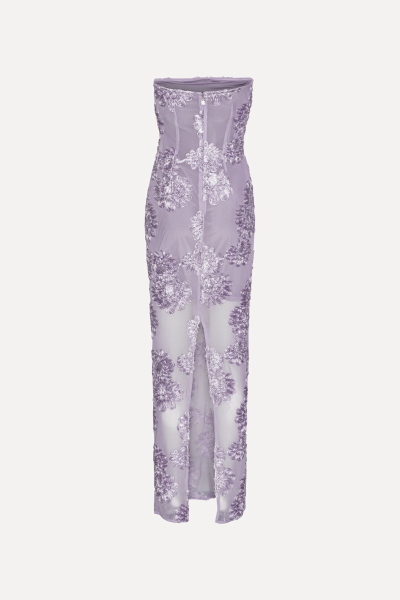 Rotate Birger Christensen 3d Mesh Maxi Dress Purple