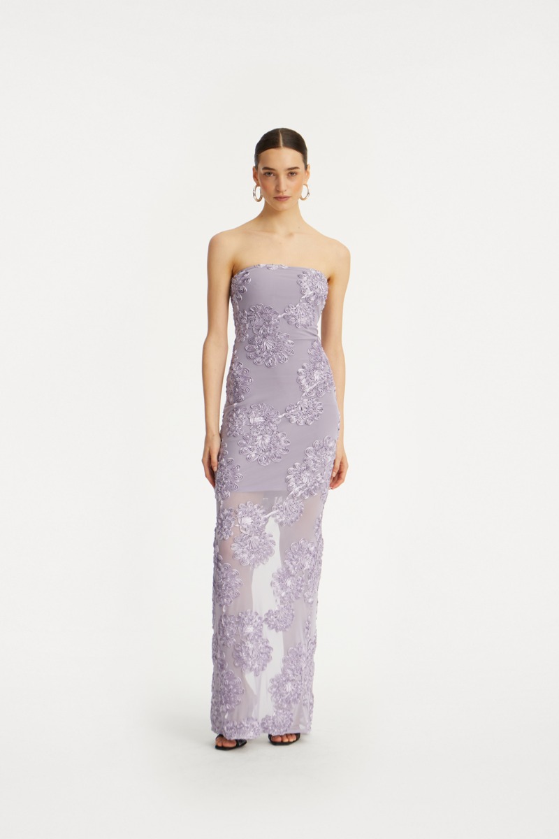 rotate birger christensen 3d Mesh Maxi Dress Purple