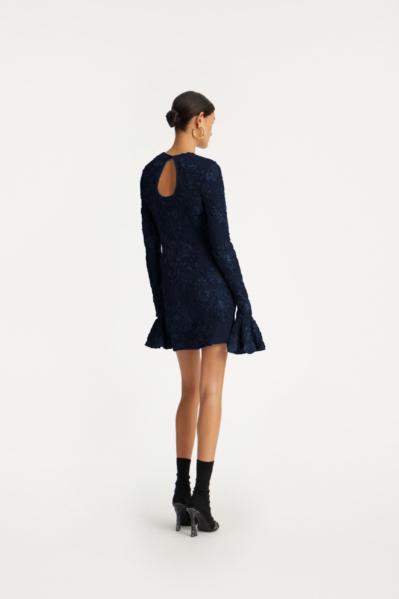 Rotate Birger Christensen 3d Mesh Mini Dress Dark Blue