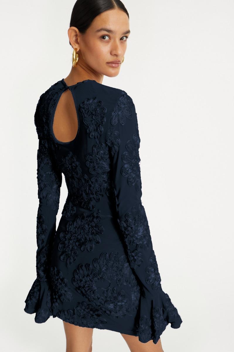 Rotate Birger Christensen 3d Mesh Mini Dress Dark Blue