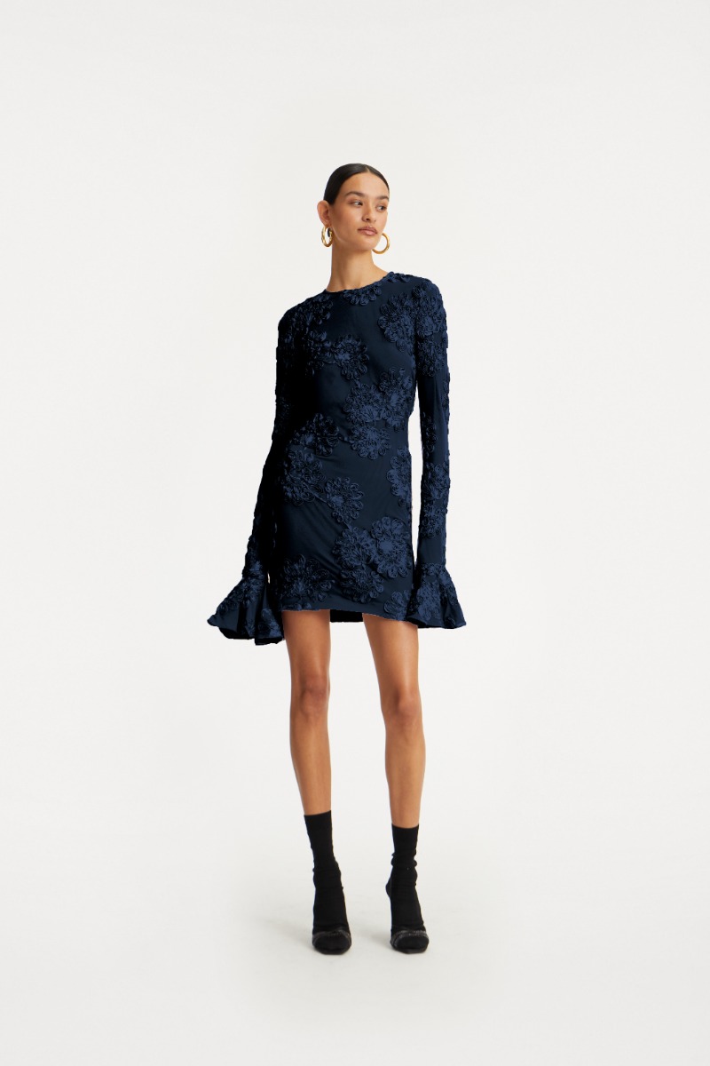 rotate birger christensen 3d Mesh Mini Dress Dark Blue
