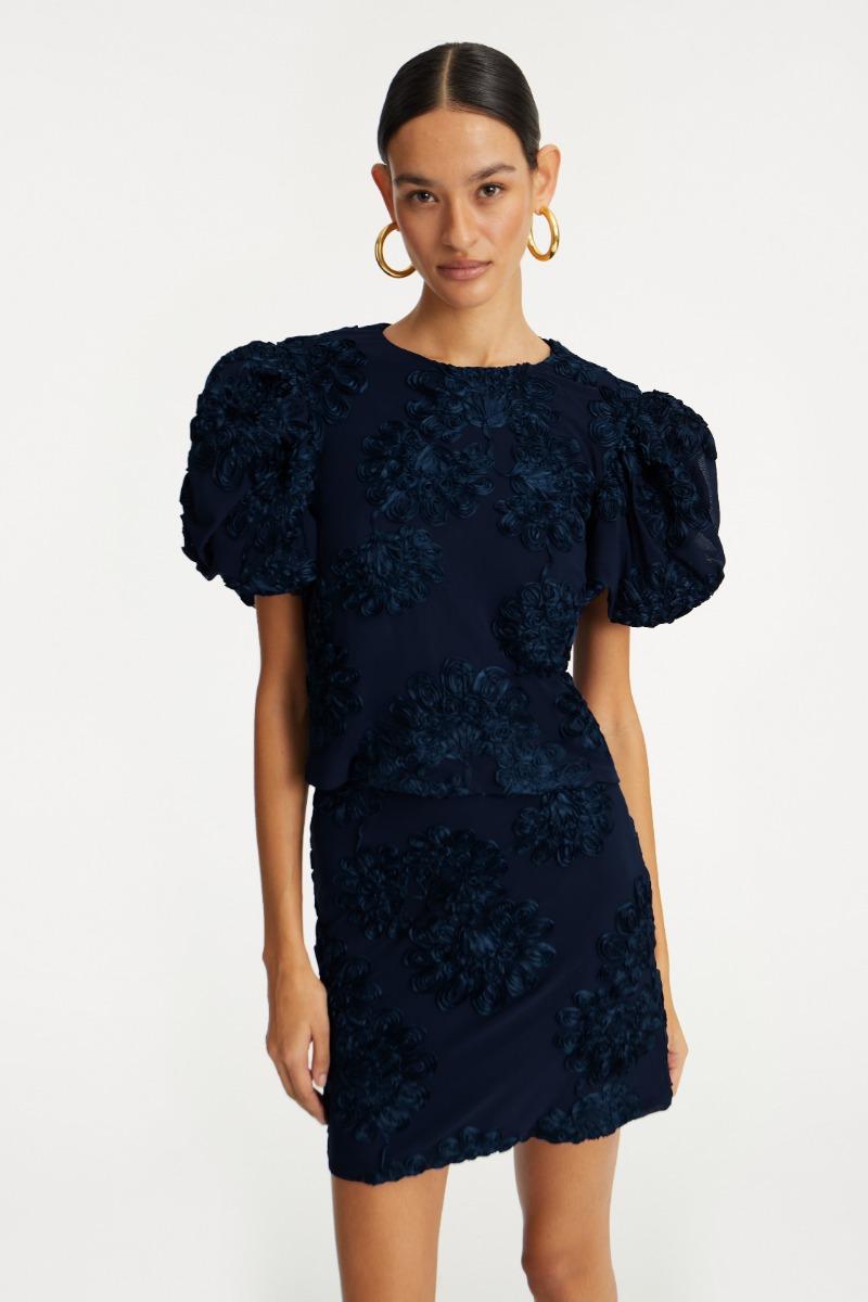 Rotate Birger Christensen 3d Mesh Mini Skirt Dark Blue