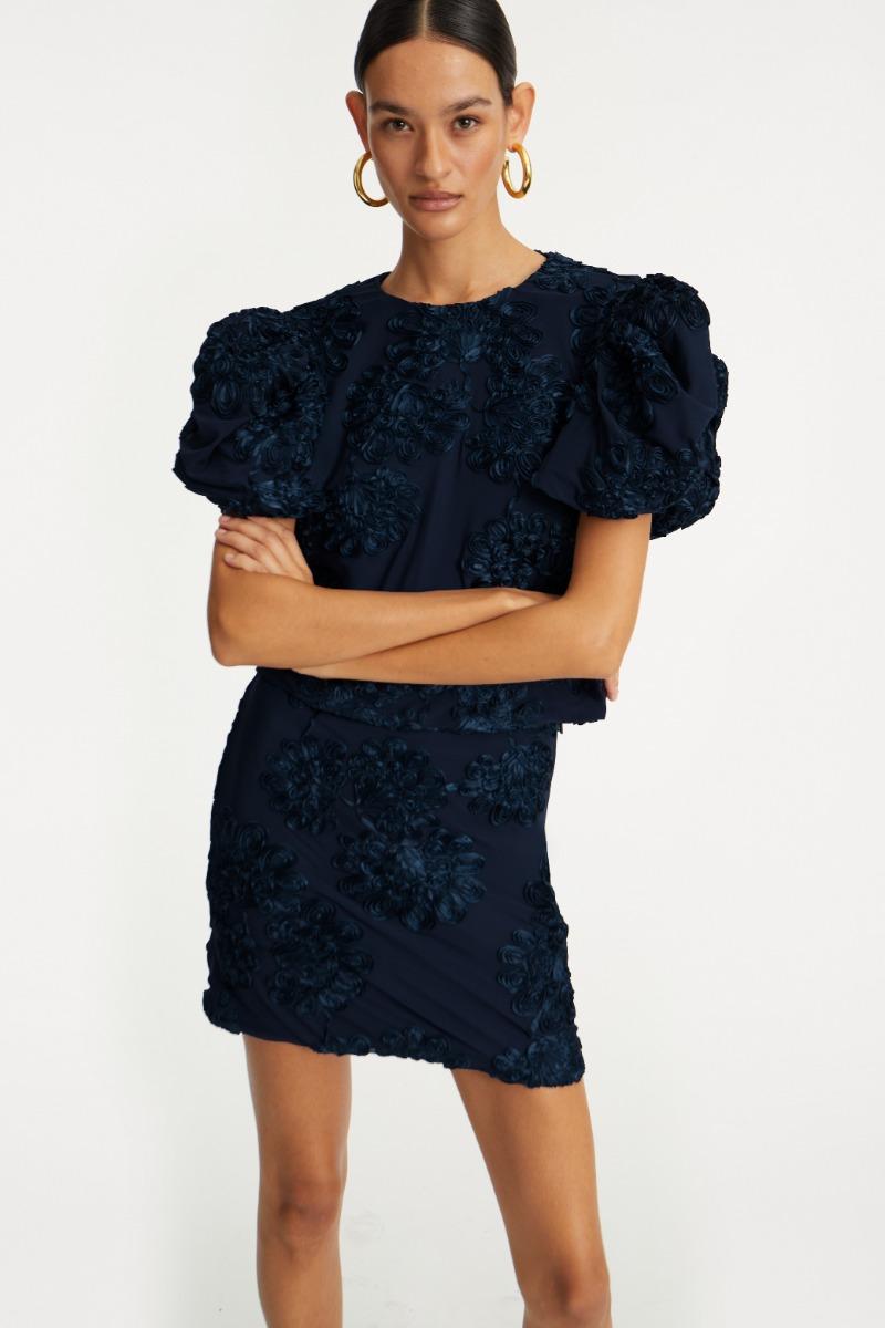 Rotate Birger Christensen 3d Mesh Mini Skirt Dark Blue