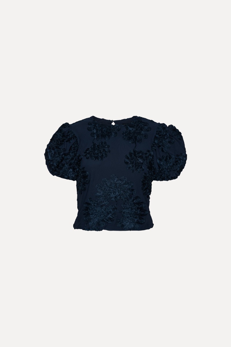 Rotate Birger Christensen 3d Mesh Sleeveless Top Dark Blue