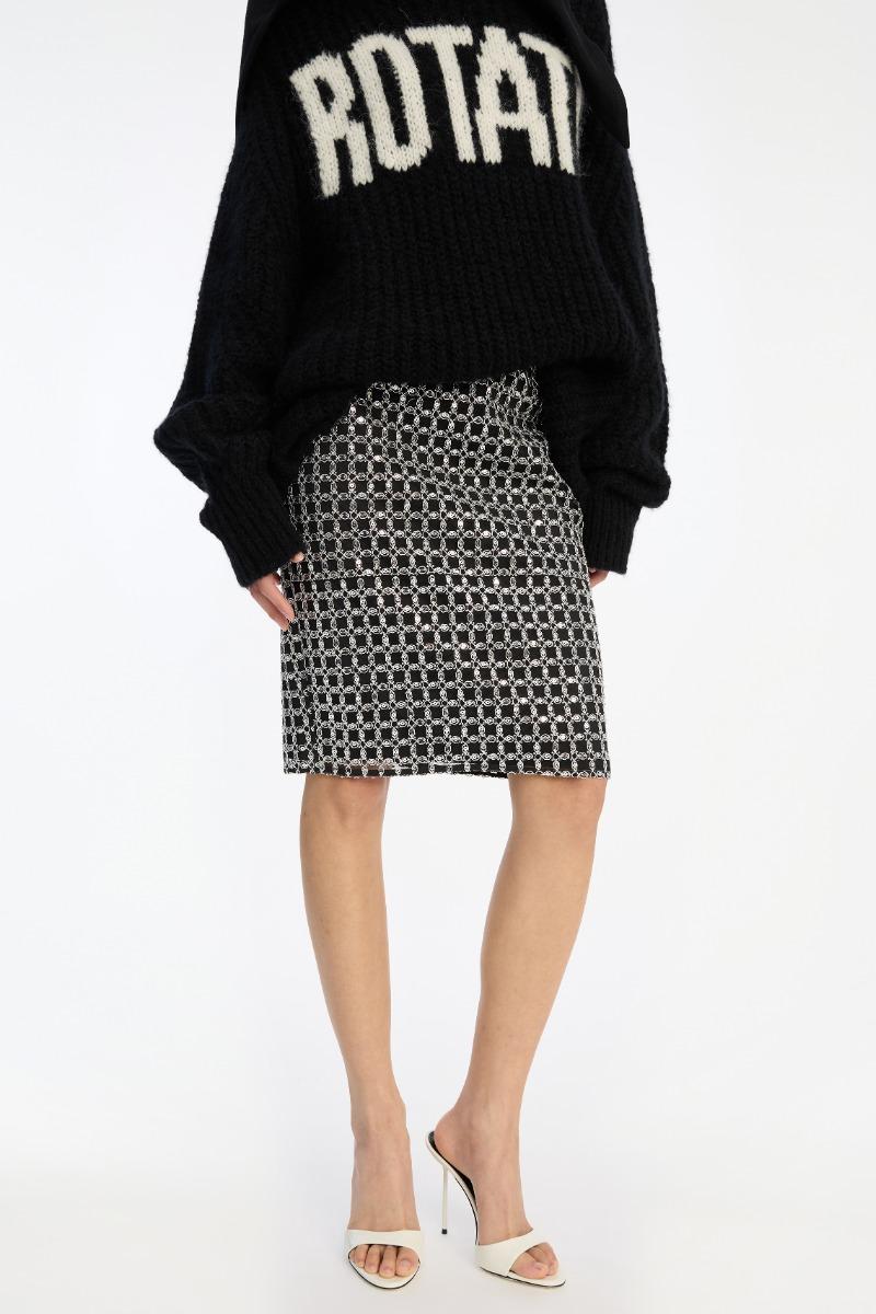 Rotate Birger Christensen Beaded Long Mini Skirt Black