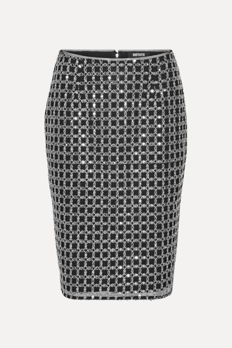 Rotate Birger Christensen Beaded Long Mini Skirt Black