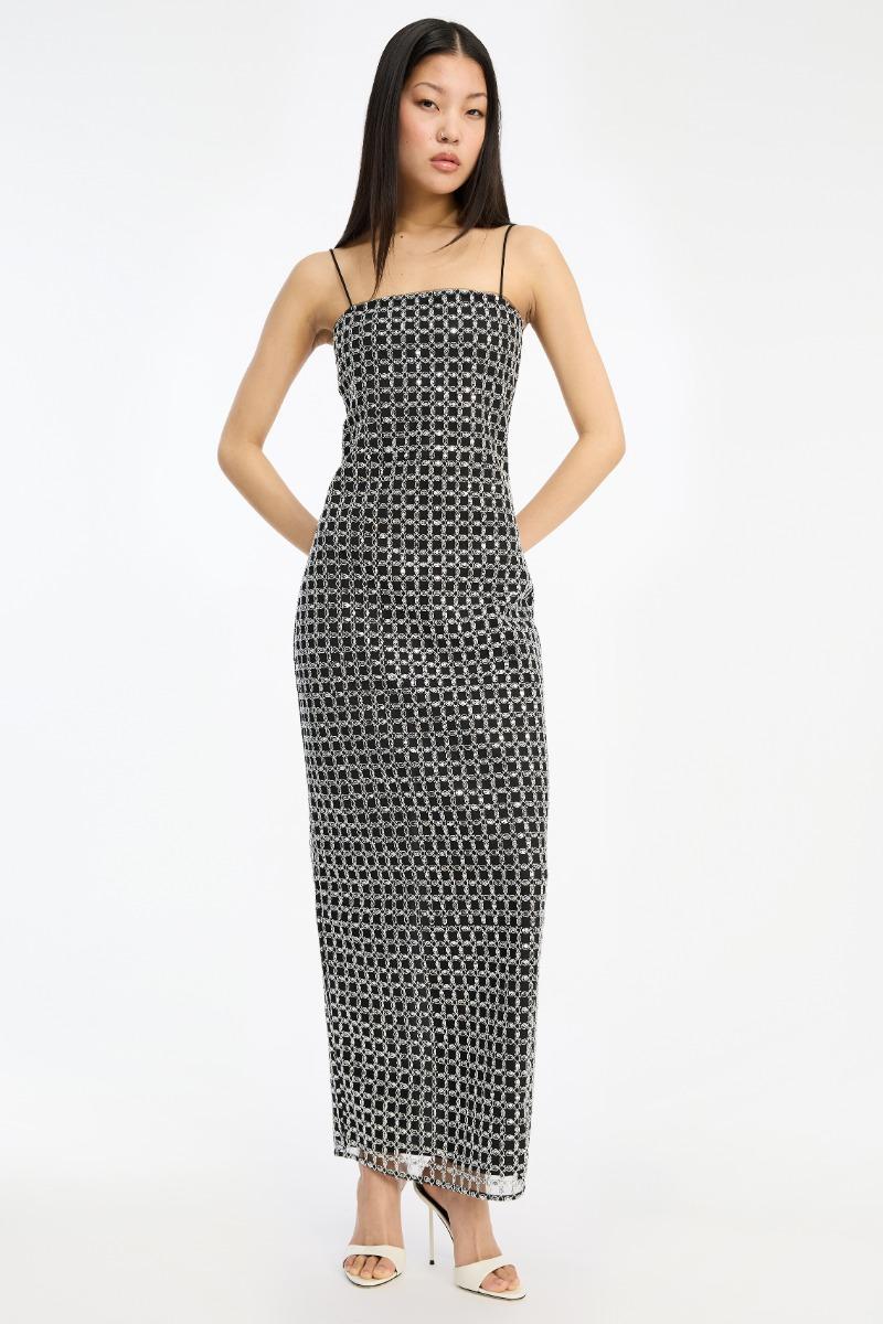 Rotate Birger Christensen Beaded Maxi Slip Dress Black