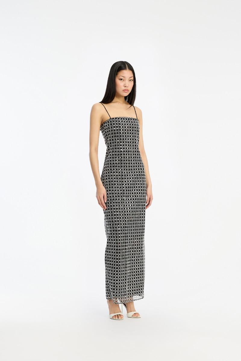 rotate birger christensen Beaded Maxi Slip Dress Black