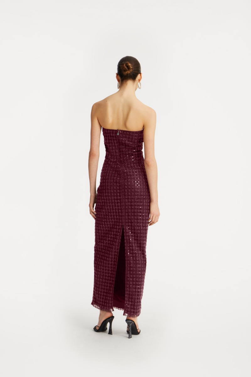 Rotate Birger Christensen Beaded Maxi Tube Dress Bordeaux