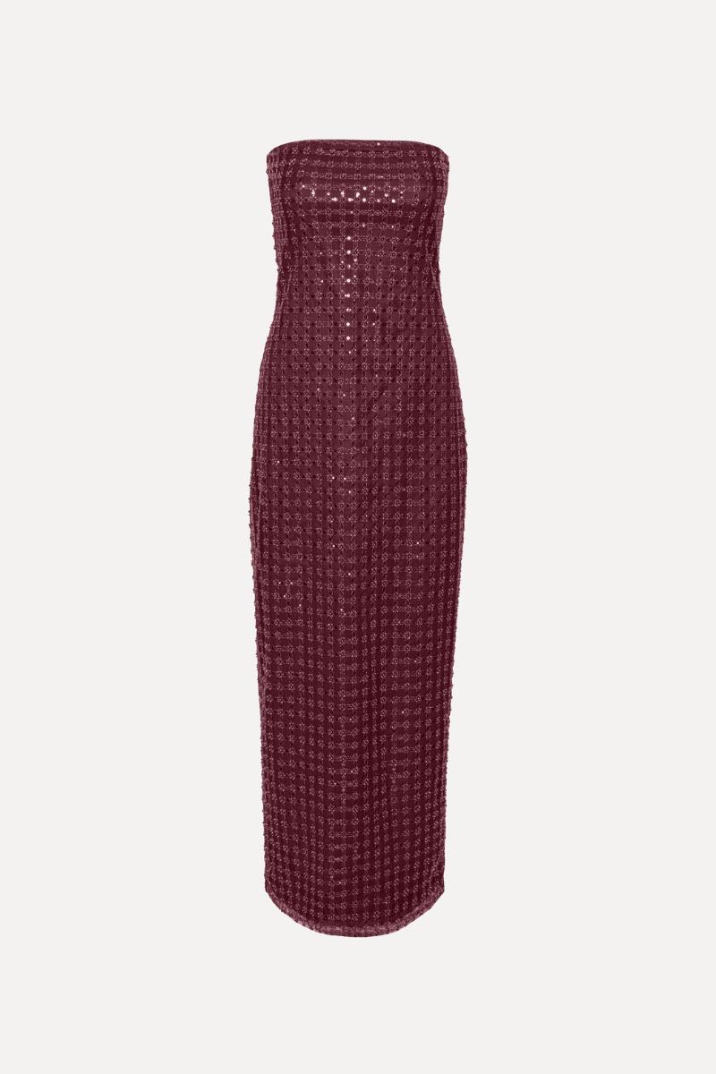 Rotate Birger Christensen Beaded Maxi Tube Dress Bordeaux