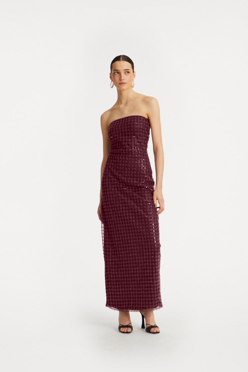 rotate birger christensen Beaded Maxi Tube Dress Bordeaux
