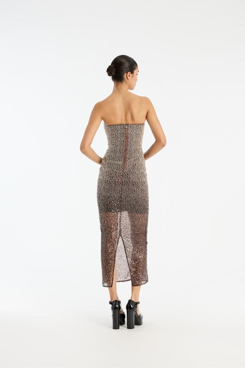 Rotate Birger Christensen Beaded Midi Tube Dress Brown