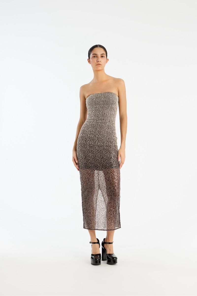 rotate birger christensen Beaded Midi Tube Dress Brown