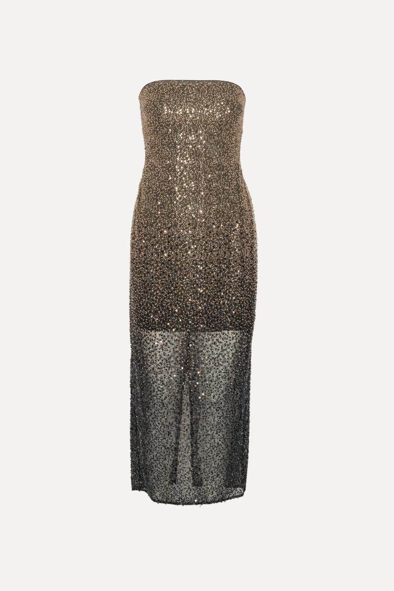 rotate birger christensen Beaded Midi Tube Dress Brown