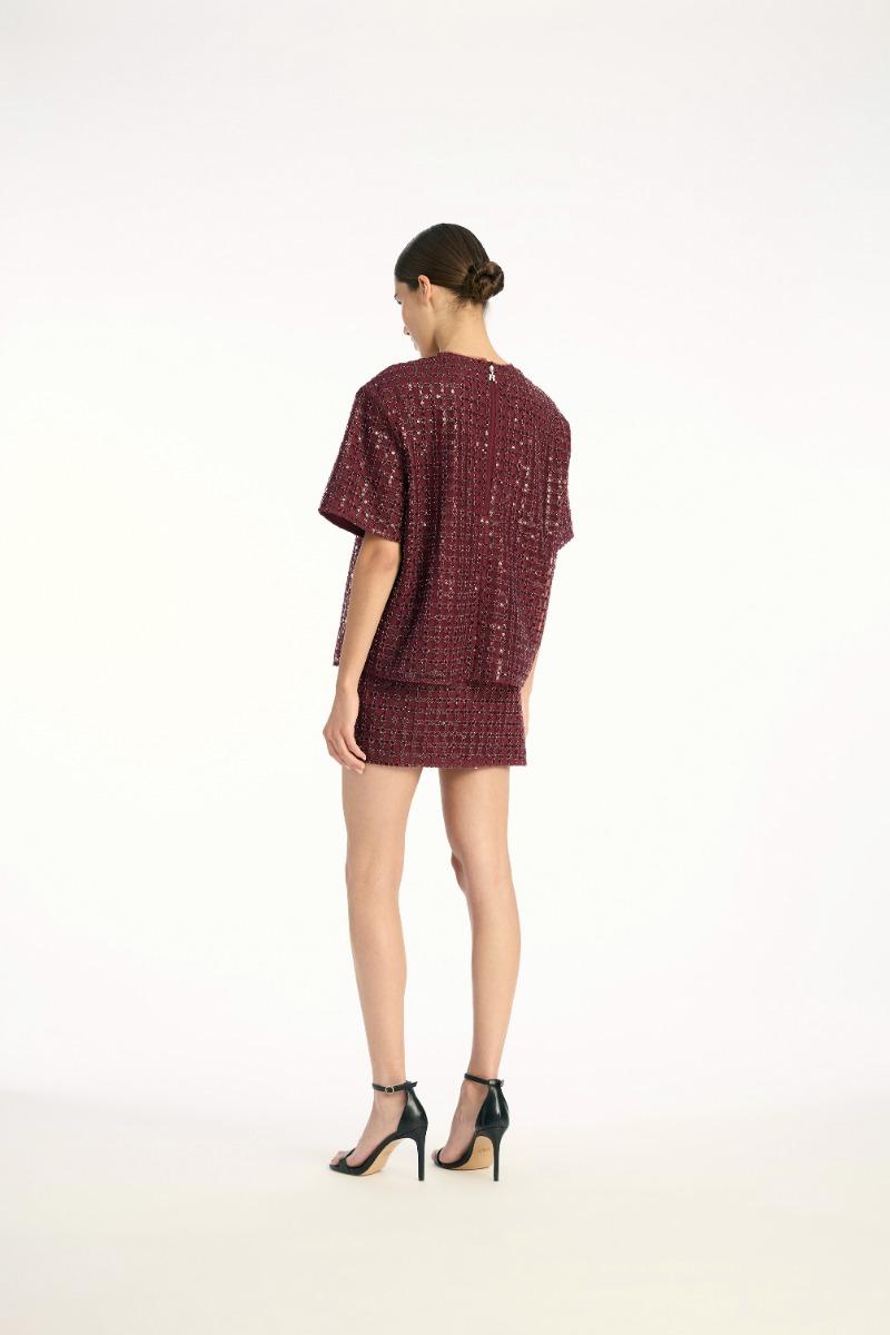Rotate Birger Christensen Beaded Mini Skirt Bordeaux