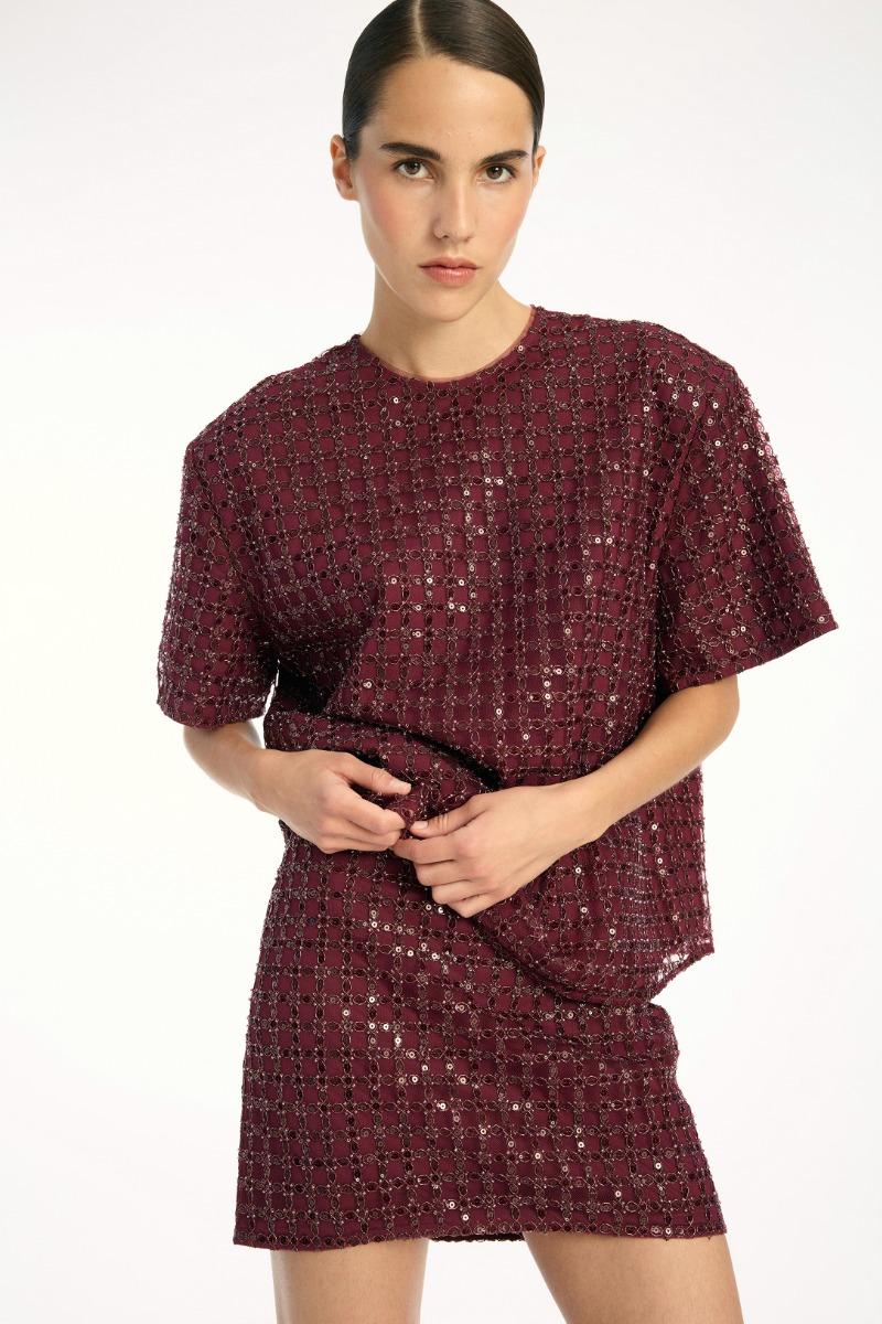 Rotate Birger Christensen Beaded Mini Skirt Bordeaux