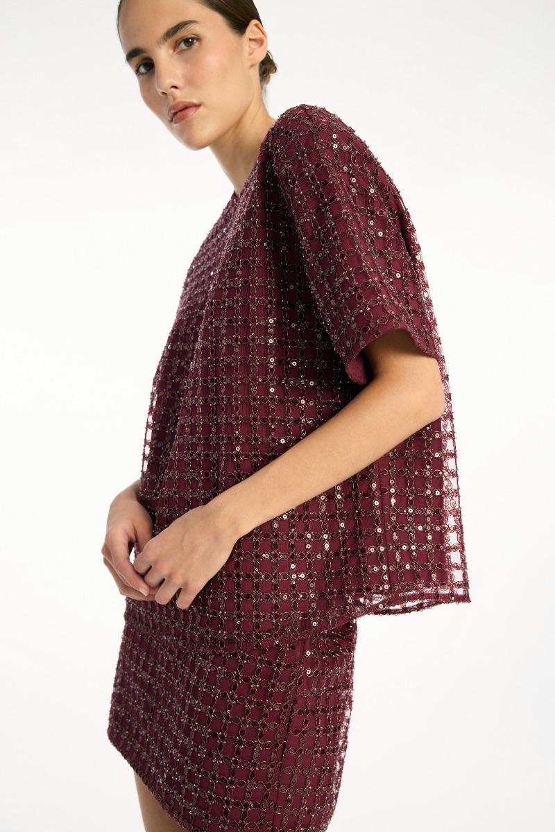 Rotate Birger Christensen Beaded Oversized Top Bordeaux