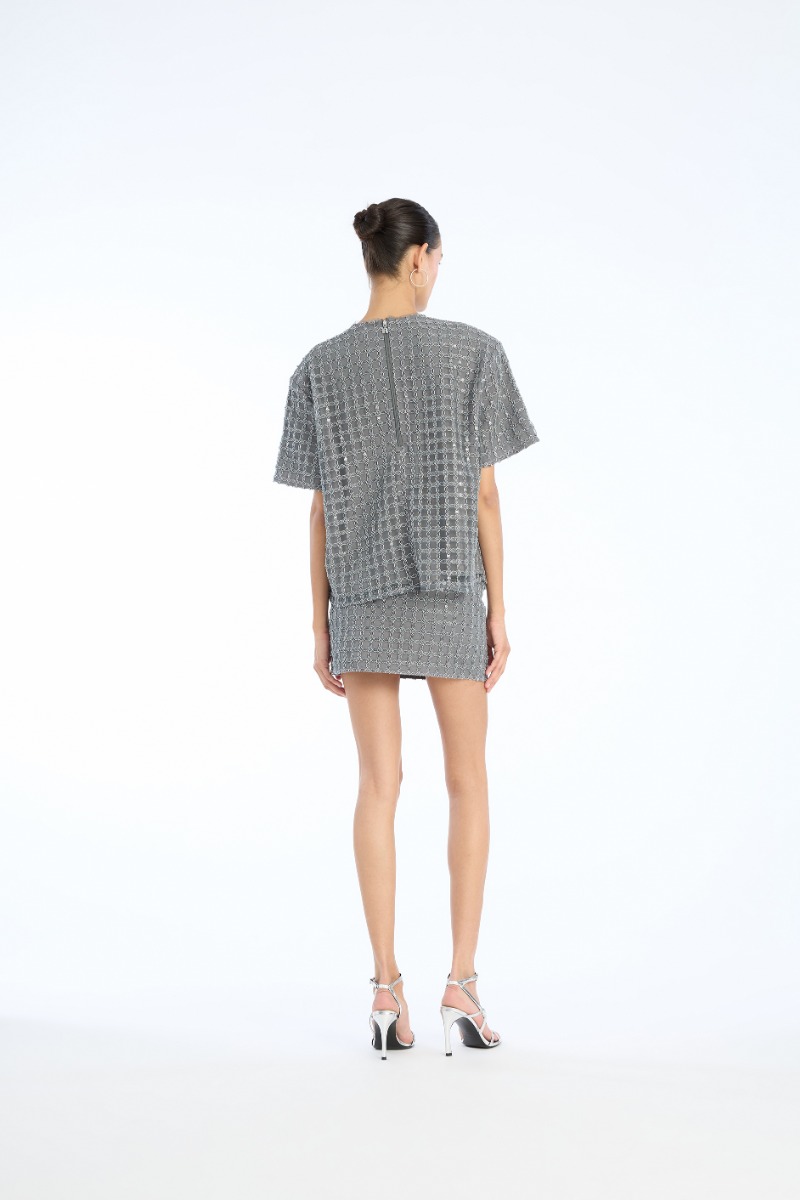 Rotate Birger Christensen Beaded Oversized Top Grey