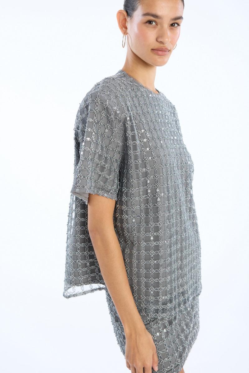 Rotate Birger Christensen Beaded Oversized Top Grey