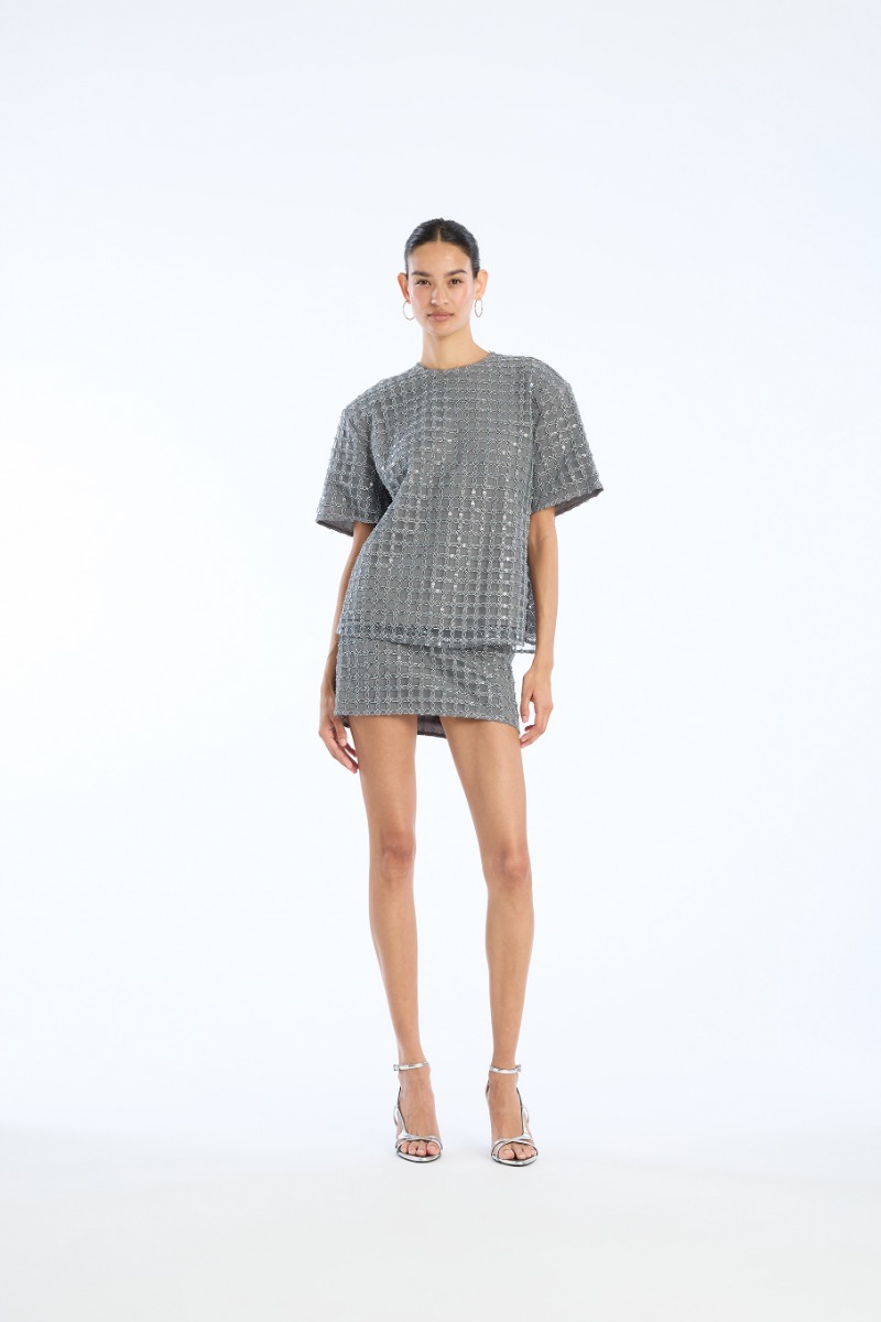 rotate birger christensen Beaded Oversized Top Grey
