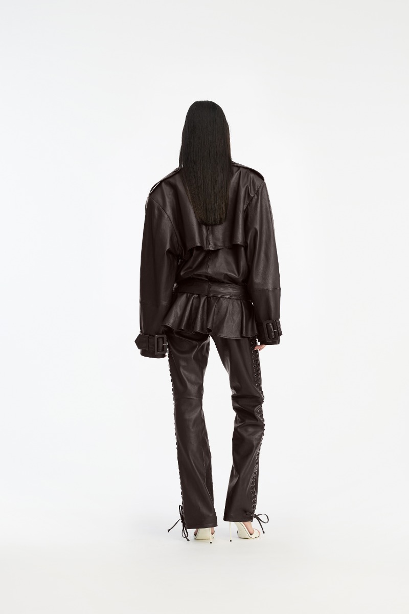 Rotate Birger Christensen Biker Leather Jacket Dark Brown