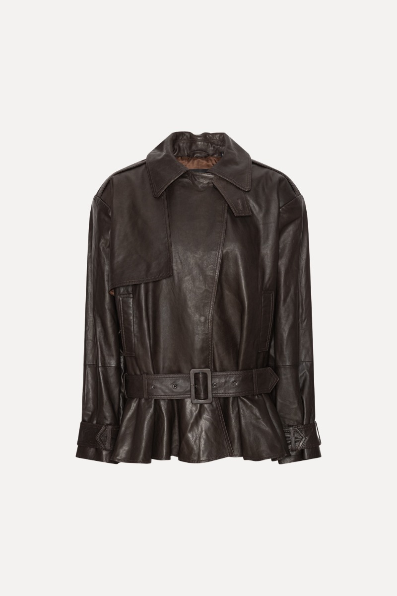 Rotate Birger Christensen Biker Leather Jacket Dark Brown