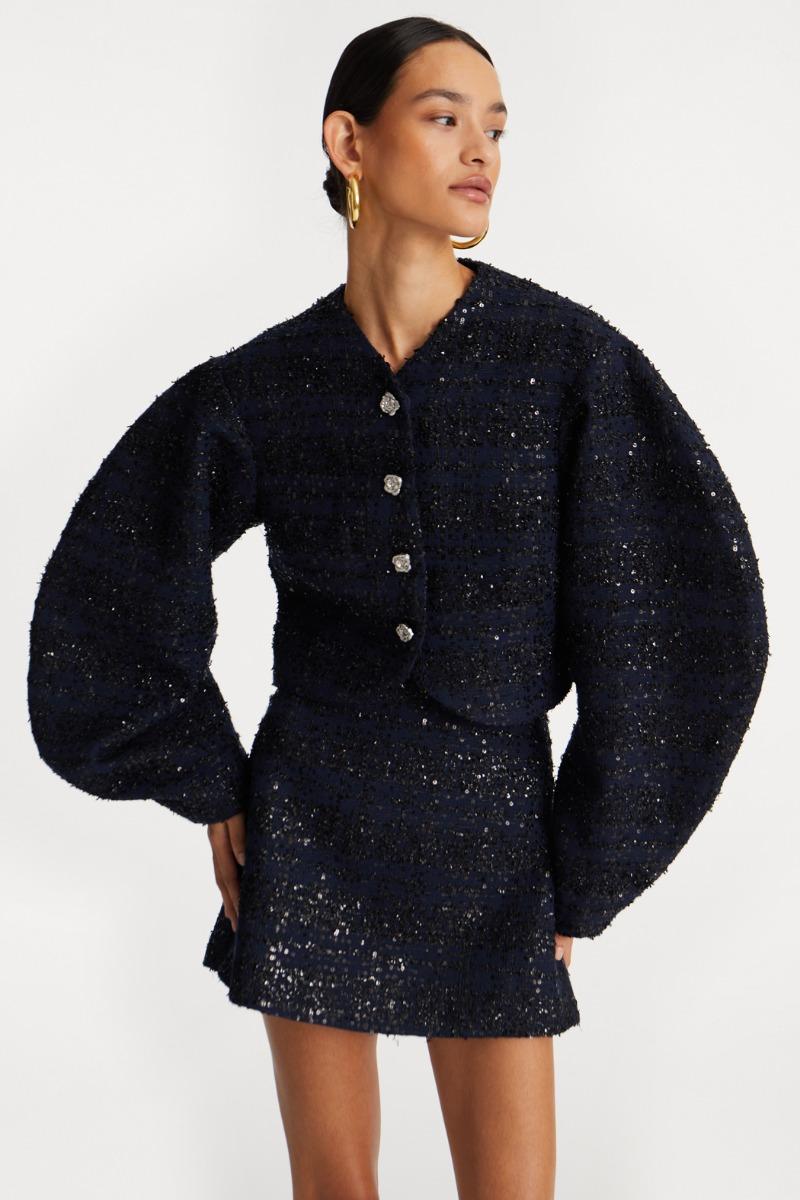 Rotate Birger Christensen Boucle Short Jacket Dark Blue
