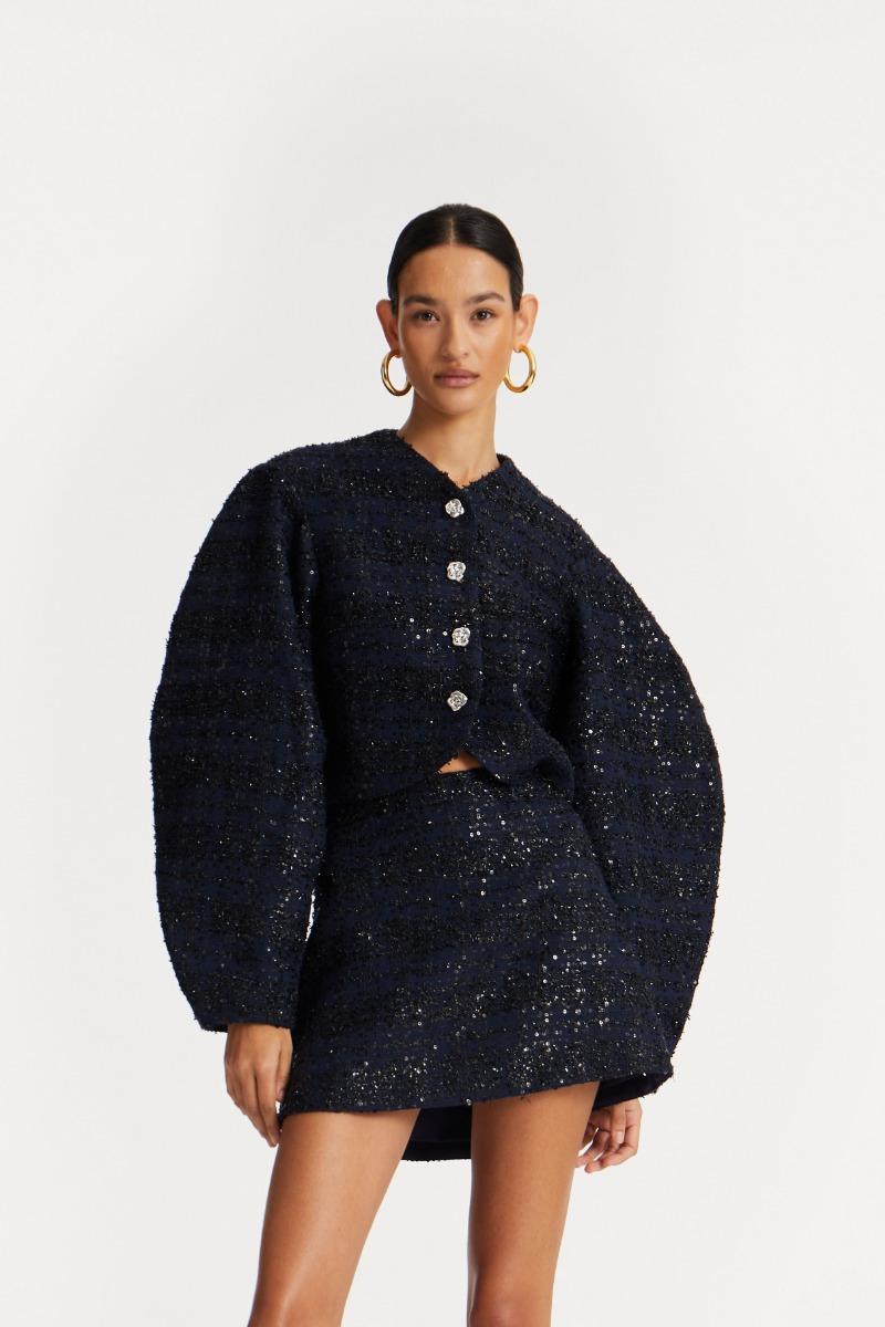 rotate birger christensen Boucle Short Jacket Dark Blue