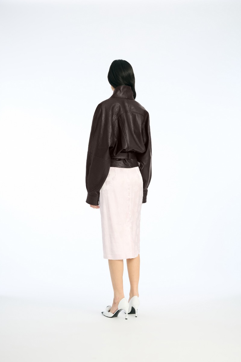 Rotate Birger Christensen Boxy Leather Bomber Dark Brown