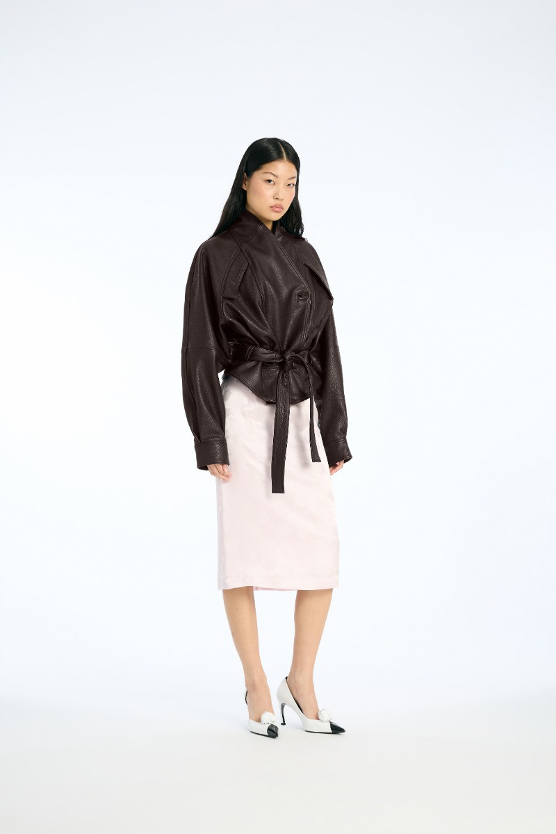 rotate birger christensen Boxy Leather Bomber Dark Brown