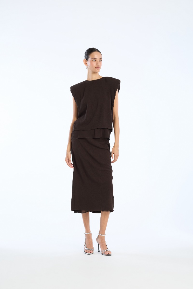 rotate birger christensen Boxy Top With Insert Dark Brown