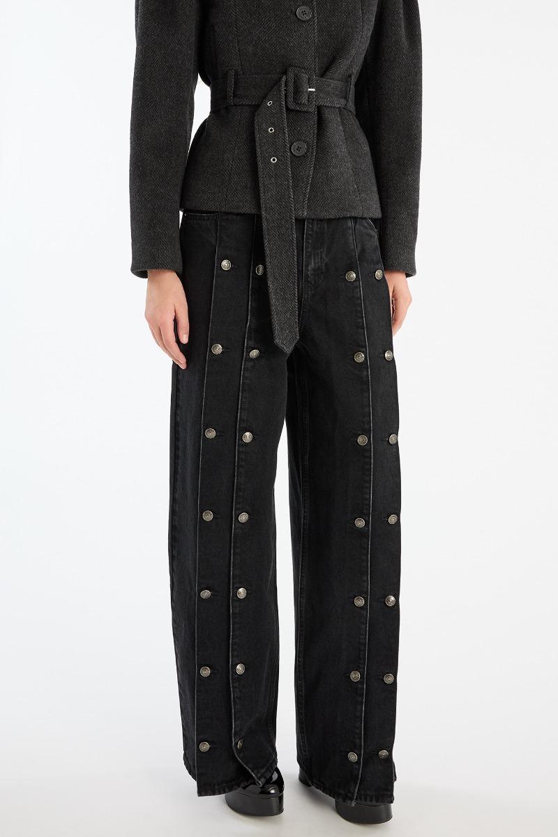 Rotate Birger Christensen Button Detail Wide Jeans Black