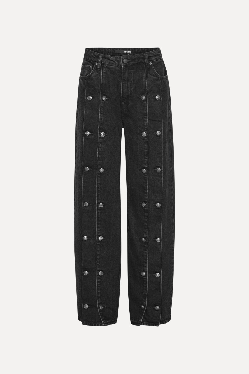 Rotate Birger Christensen Button Detail Wide Jeans Black