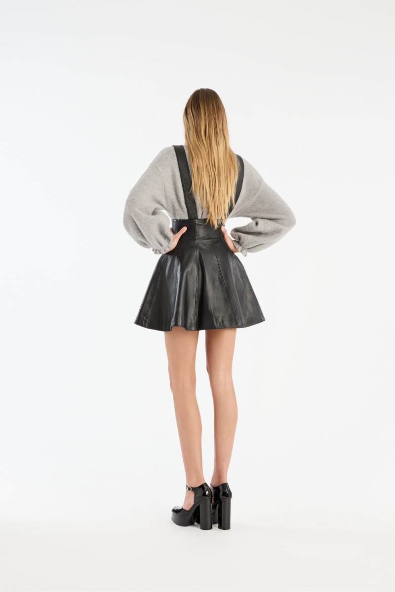 Rotate Birger Christensen Buttoned Leather Skirt Black