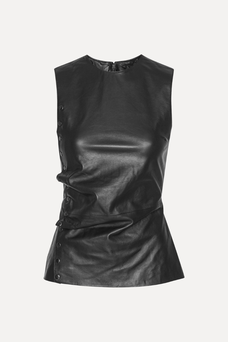 Rotate Birger Christensen Buttoned Leather Top Black