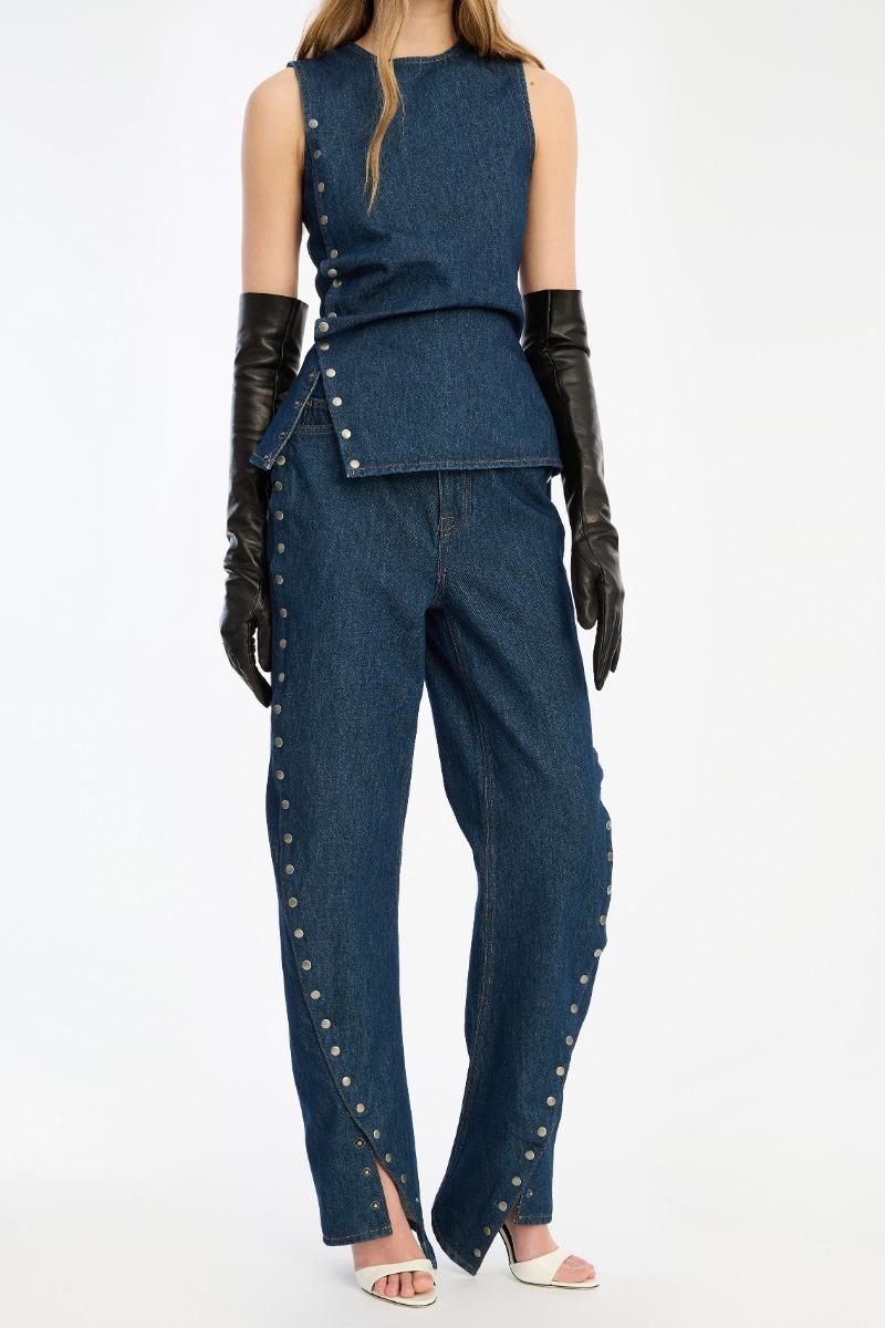 Rotate Birger Christensen Buttoned Wide Leg Jeans Dark Blue