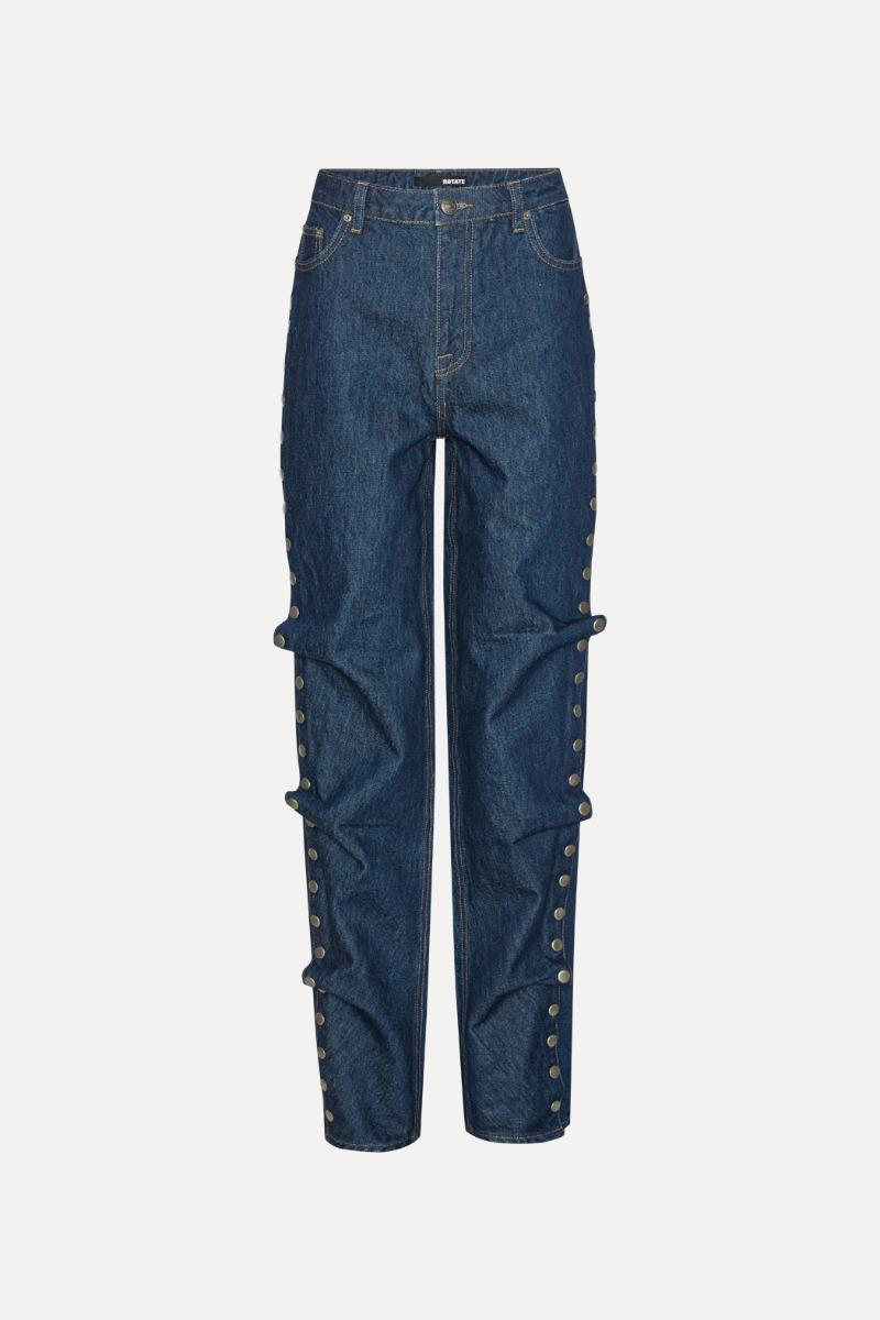 Rotate Birger Christensen Buttoned Wide Leg Jeans Dark Blue